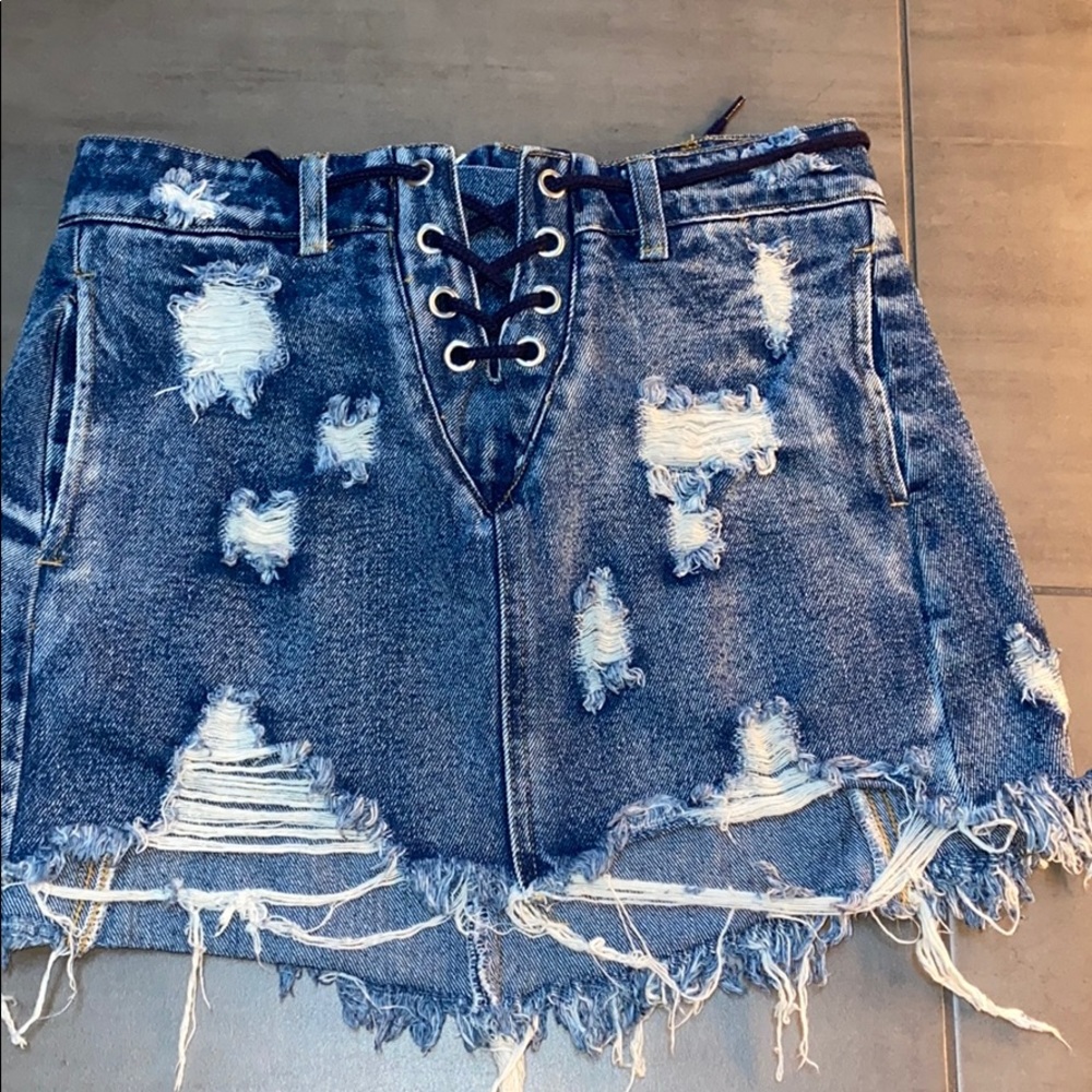 tie up ripped jean skirt